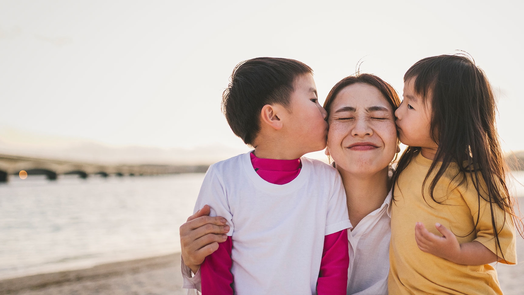  Mother with two young kids